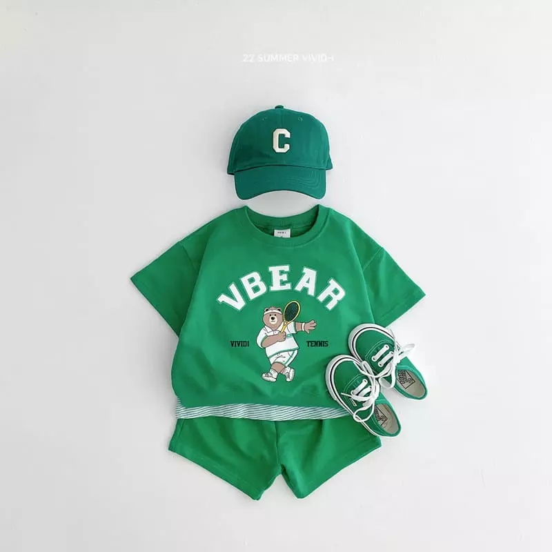 Vivid I - Korean Children Fashion - #designkidswear - Tennis Bear Top Bottom Set - 7