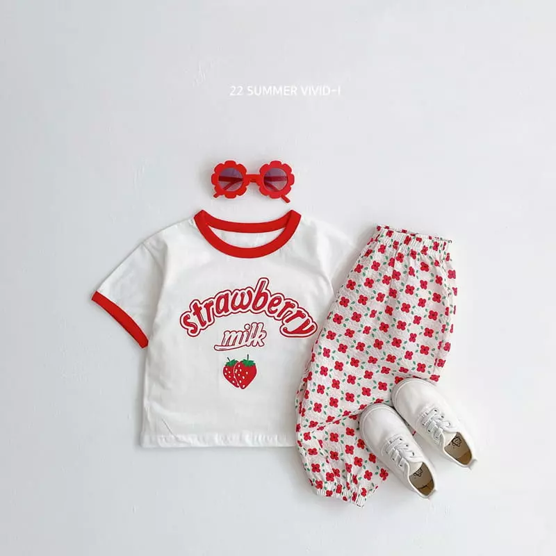 Vivid I - Korean Children Fashion - #designkidswear - Fruit Check Top Bottom Set - 9
