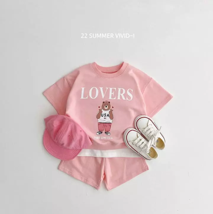 Vivid I - Korean Children Fashion - #designkidswear - Heart Bear Top Bottom Set - 4