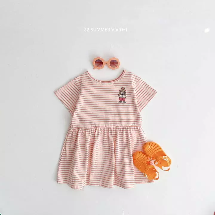 Vivid I - Korean Children Fashion - #discoveringself - Stripes Bear One-piece - 3