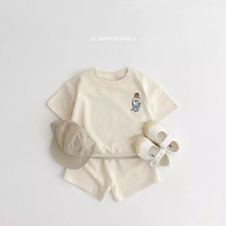 Vivid I - Korean Children Fashion - #discoveringself - Bear Embroidery Top Bottom Set