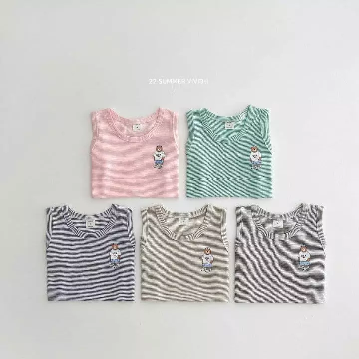 Vivid I - Korean Children Fashion - #discoveringself - Bear Stripes Sleeveless