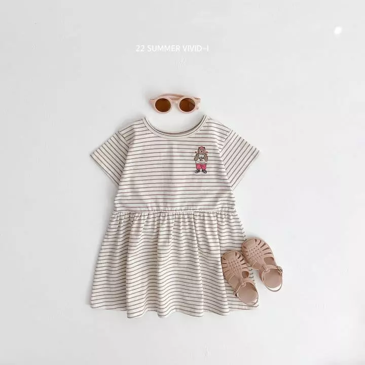 Vivid I - Korean Children Fashion - #discoveringself - Stripes Bear One-piece - 4