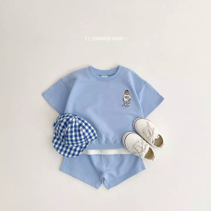 Vivid I - Korean Children Fashion - #fashionkids - Bear Embroidery Top Bottom Set - 2