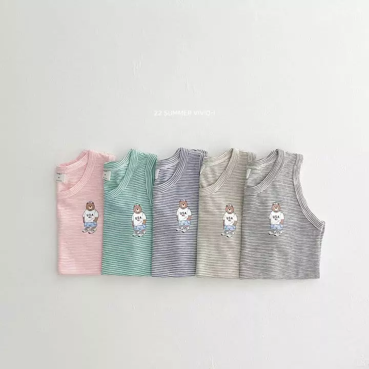 Vivid I - Korean Children Fashion - #fashionkids - Bear Stripes Sleeveless - 2