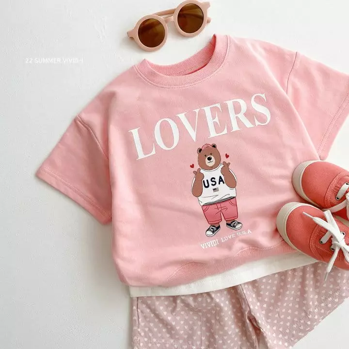 Vivid I - Korean Children Fashion - #kidsshorts - Heart Bear Top Bottom Set - 6
