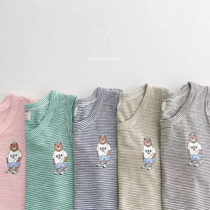 Vivid I - Korean Children Fashion - #kidsshorts - Bear Stripes Sleeveless - 3