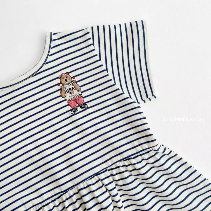 Vivid I - Korean Children Fashion - #kidsstore - Stripes Bear One-piece - 6