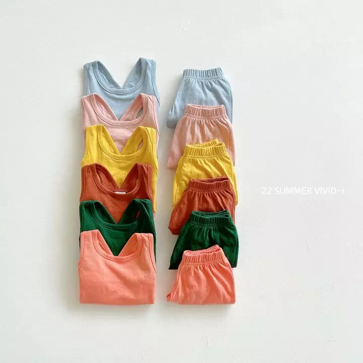 Vivid I - Korean Children Fashion - #kidsstore - Vivid Sleeveless Top Bottom Set - 2