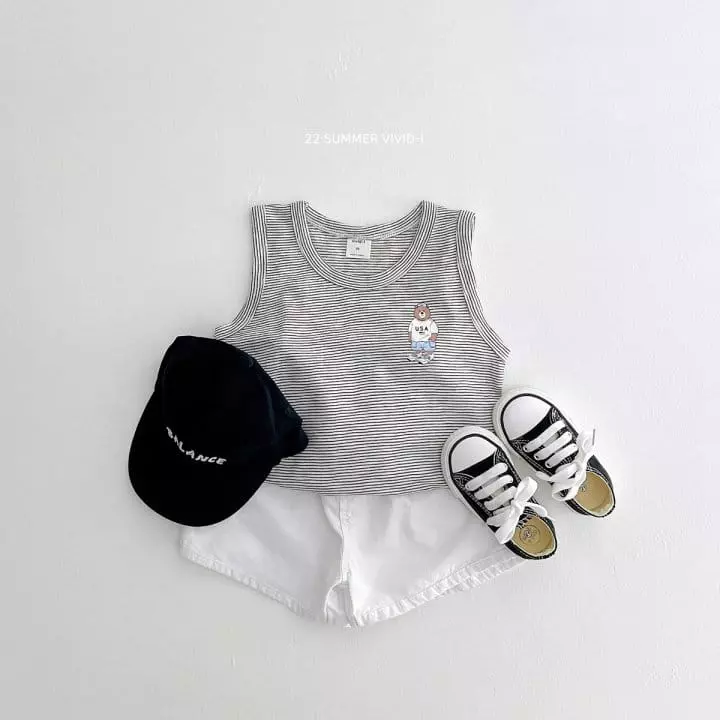 Vivid I - Korean Children Fashion - #kidsshorts - Bear Stripes Sleeveless - 4