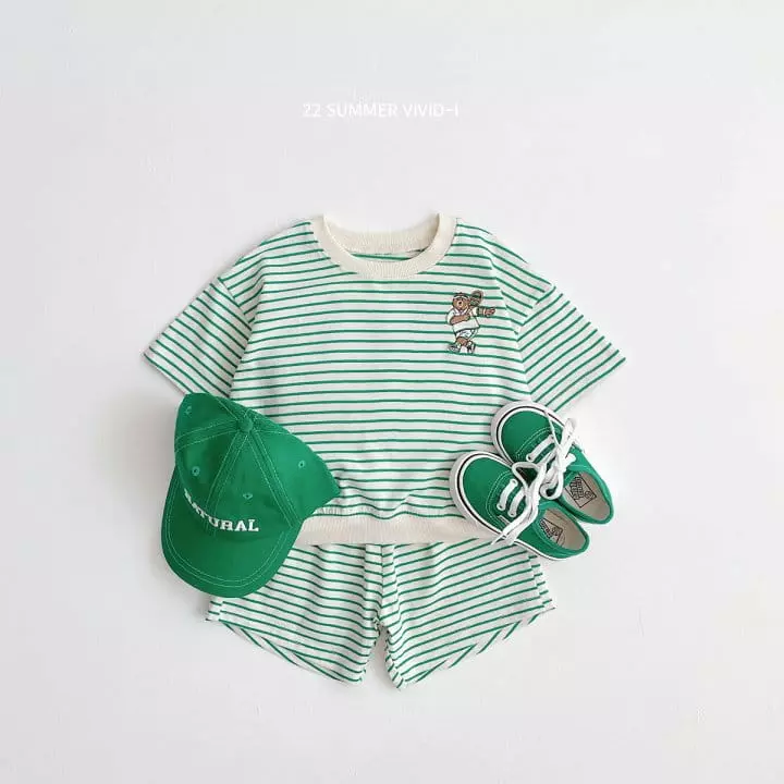 Vivid I - Korean Children Fashion - #kidzfashiontrend - Summer Stripes Bear Top Bottom Set - 6