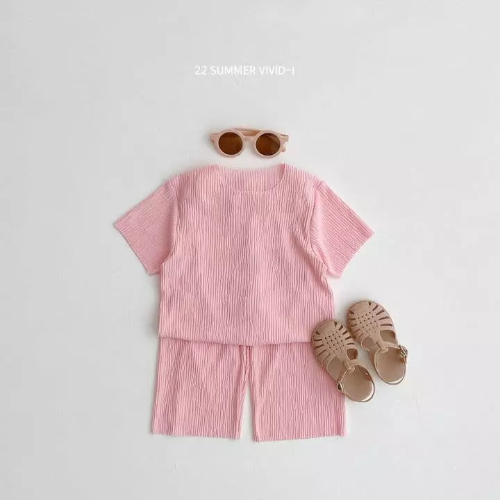 Vivid I - Korean Children Fashion - #kidzfashiontrend - Vivid Pleats Top Bottom Set