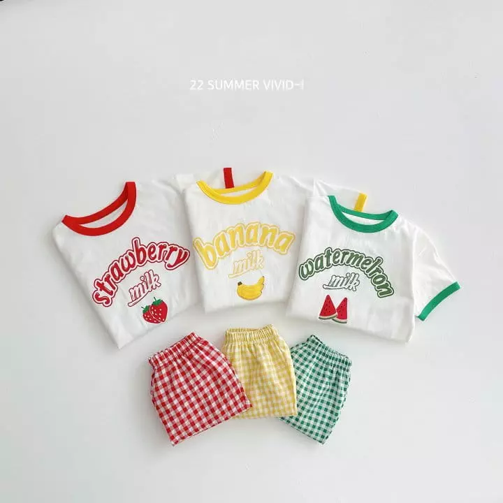 Vivid I - Korean Children Fashion - #littlefashionista - Fruit Check Top Bottom Set - 2