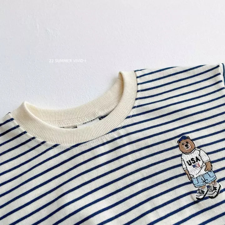 Vivid I - Korean Children Fashion - #magicofchildhood - Summer Stripes Bear Top Bottom Set - 9