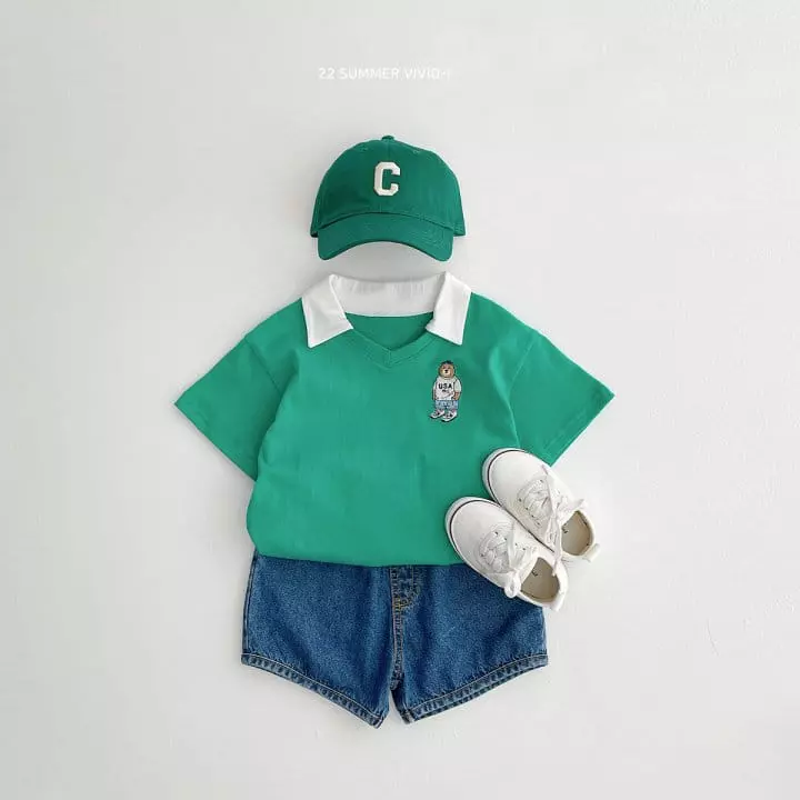Vivid I - Korean Children Fashion - #magicofchildhood - Bear Embroidery Collar Tee - 6