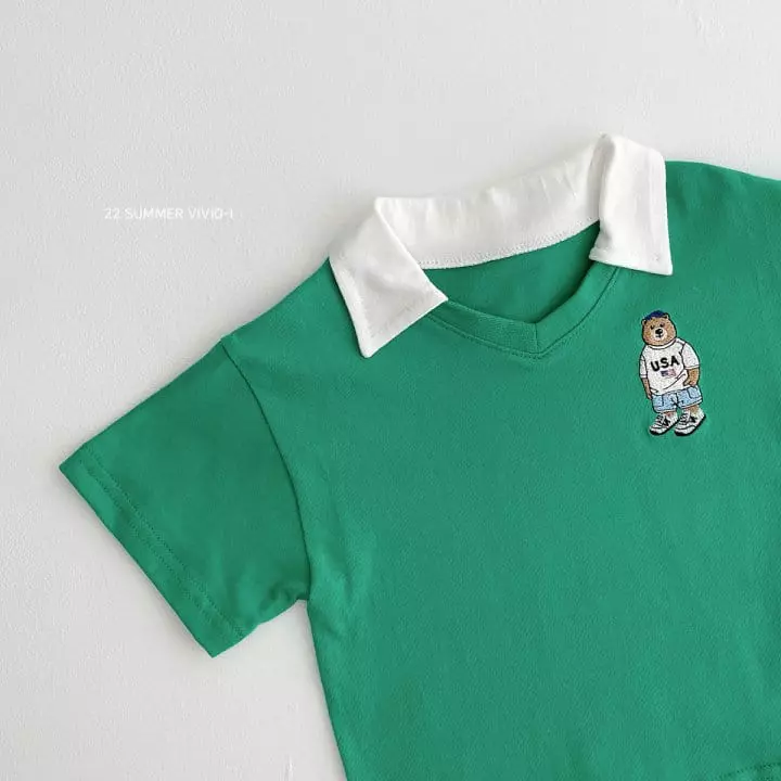 Vivid I - Korean Children Fashion - #minifashionista - Bear Embroidery Collar Tee - 7