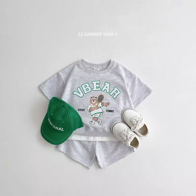 Vivid I - Korean Children Fashion - #toddlerclothing - Tennis Bear Top Bottom Set - 4