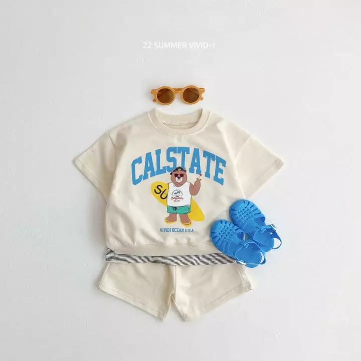 Vivid I - Korean Children Fashion - #stylishchildhood - Surfing Bear Top Bottom Set - 2