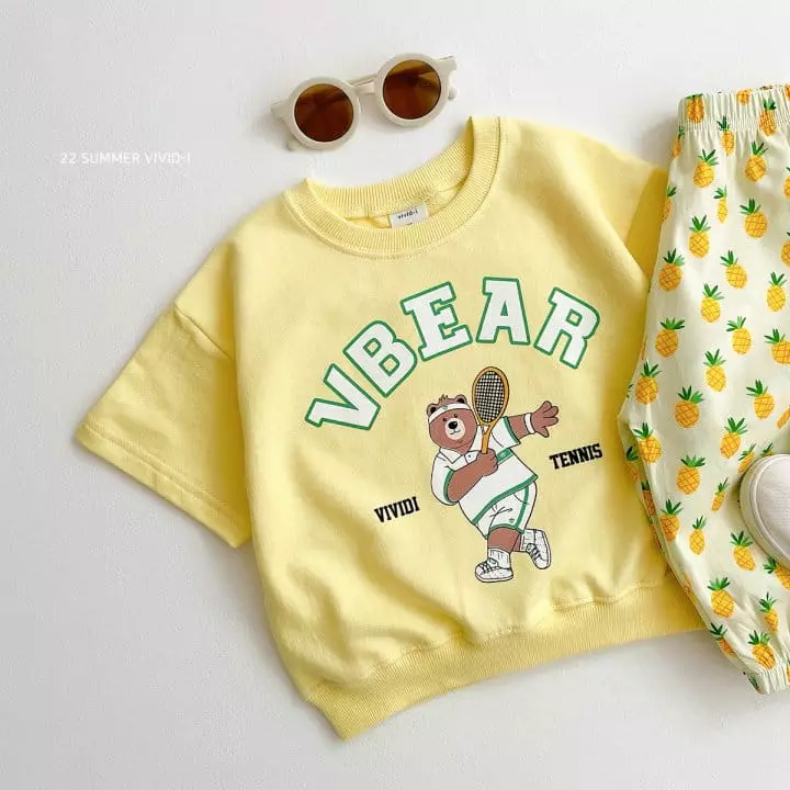 Vivid I - Korean Children Fashion - #toddlerclothing - Tennis Bear Top Bottom Set - 3