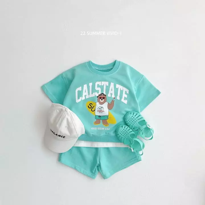 Vivid I - Korean Children Fashion - #toddlerclothing - Surfing Bear Top Bottom Set
