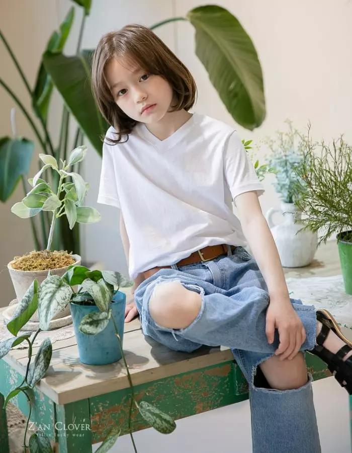 Zan Clover - Korean Children Fashion - #Kfashion4kids - Simple V Neck Tee - 5
