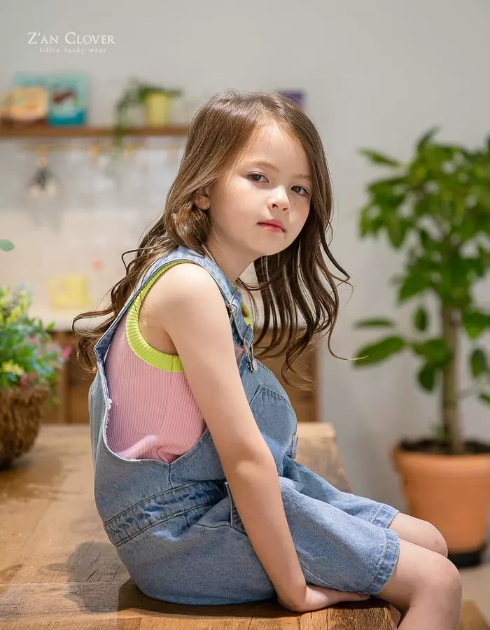 Zan Clover - Korean Children Fashion - #littlefashionista - Overfit Denim Dungarees Pants - 3