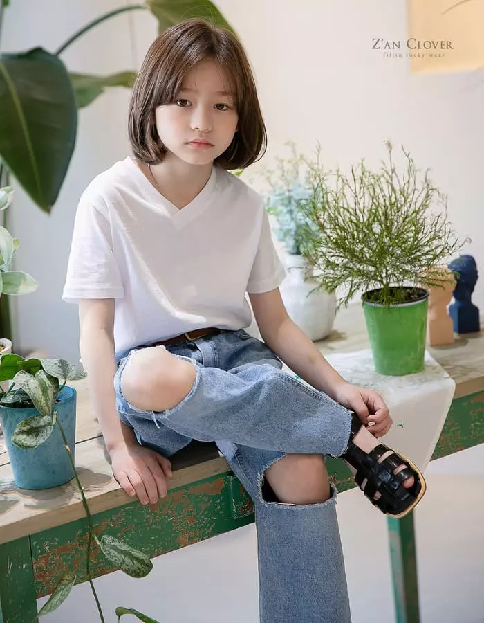 Zan Clover - Korean Children Fashion - #littlefashionista - Simple V Neck Tee - 6