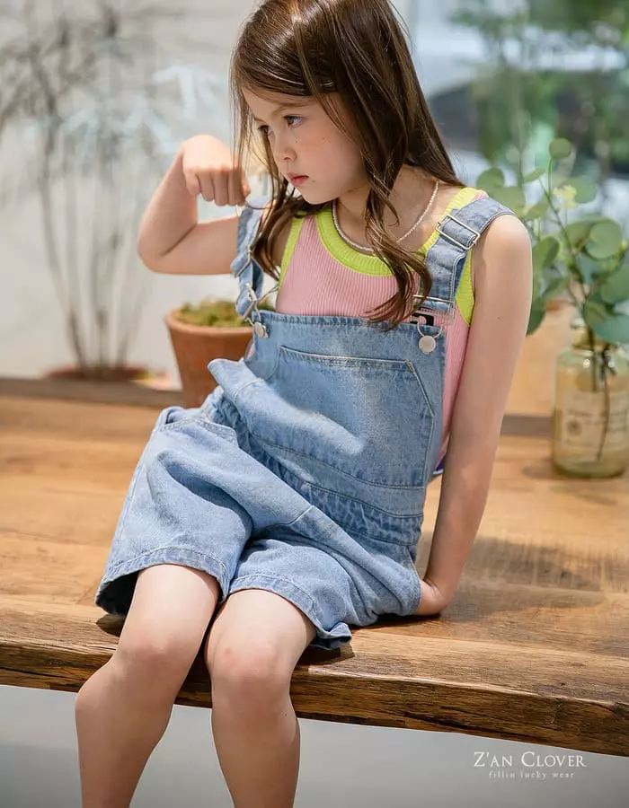 Zan Clover - Korean Children Fashion - #littlefashionista - Overfit Denim Dungarees Pants - 4
