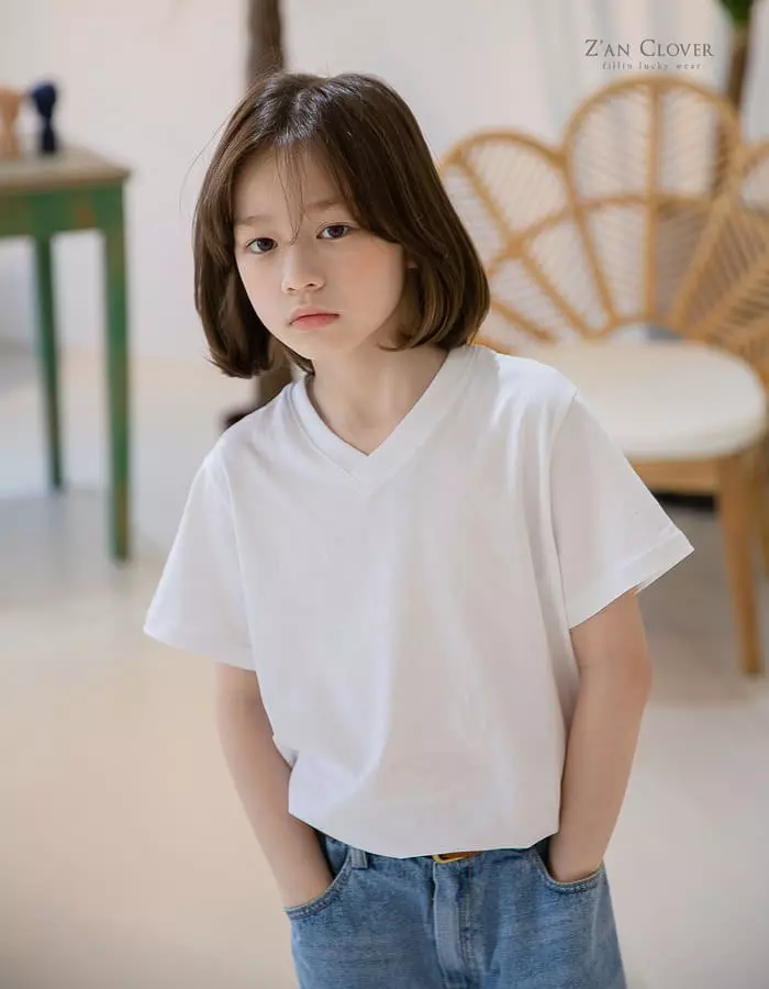 Zan Clover - Korean Children Fashion - #minifashionista - Simple V Neck Tee - 8