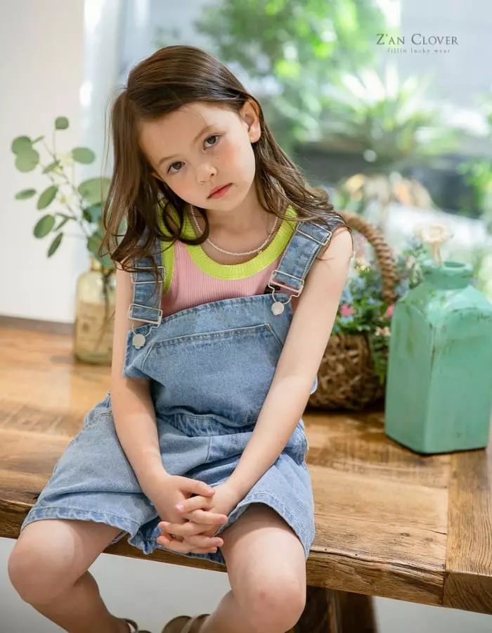 Zan Clover - Korean Children Fashion - #prettylittlegirls - Overfit Denim Dungarees Pants - 6