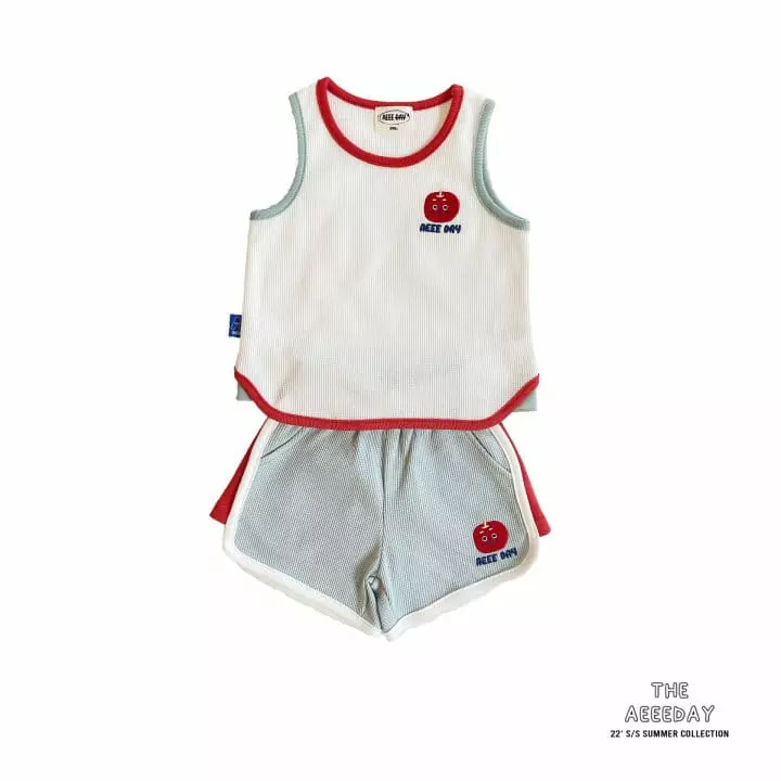 Aeeeday - Korean Children Fashion - #Kfashion4kids - Waffle Sleeveless Top Bottom Set - 6
