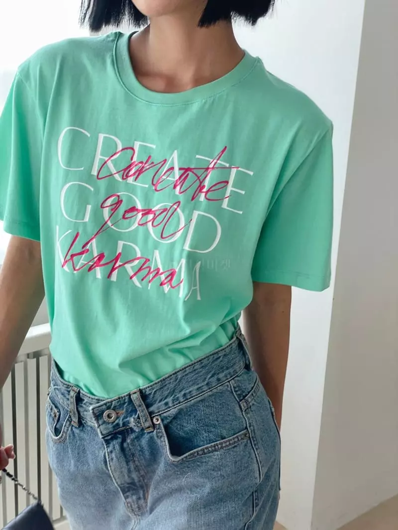Almond Pepe - Korean Women Fashion - #momslook - Hand Printing Tee - 8