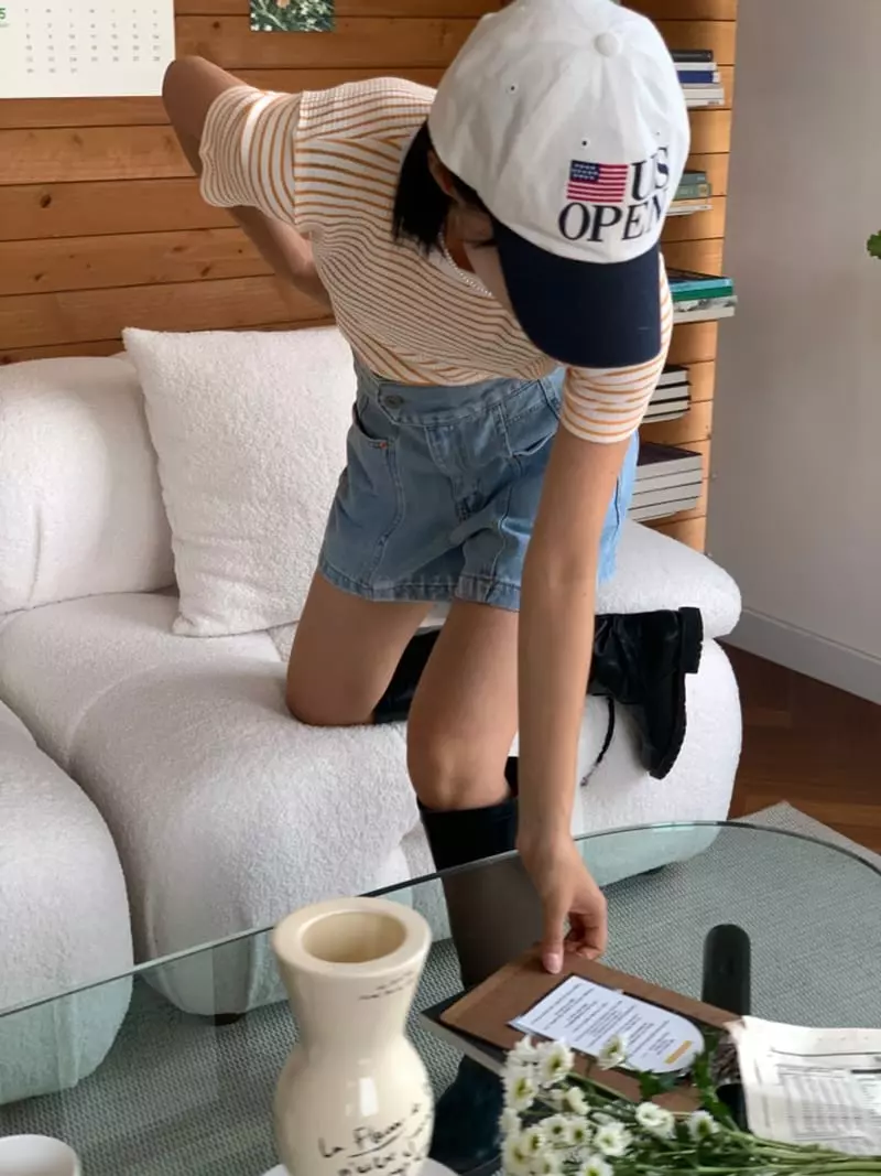 Almond Pepe - Korean Women Fashion - #momslook - Pumpkin Stripes Tee
