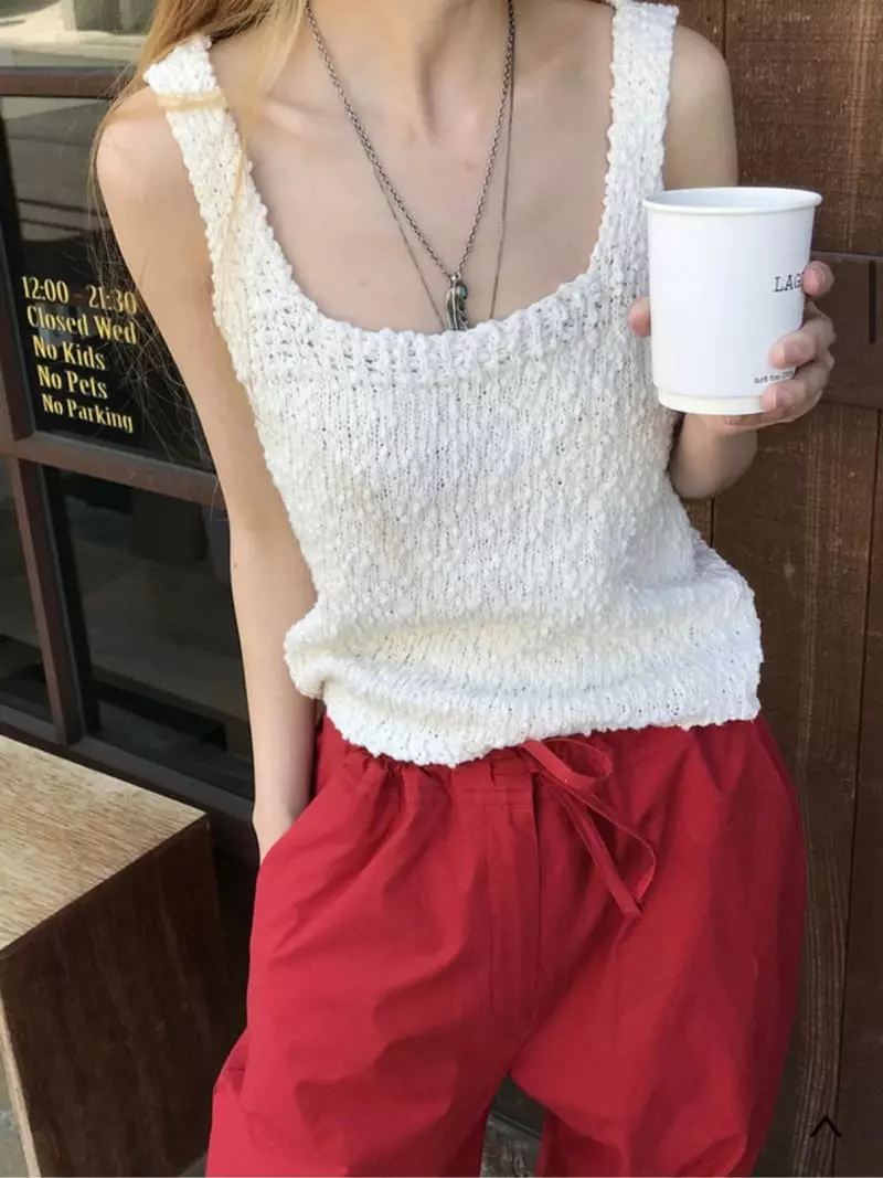 Almond Pepe - Korean Women Fashion - #thelittlethings - Slub Knit Sleeveless - 4