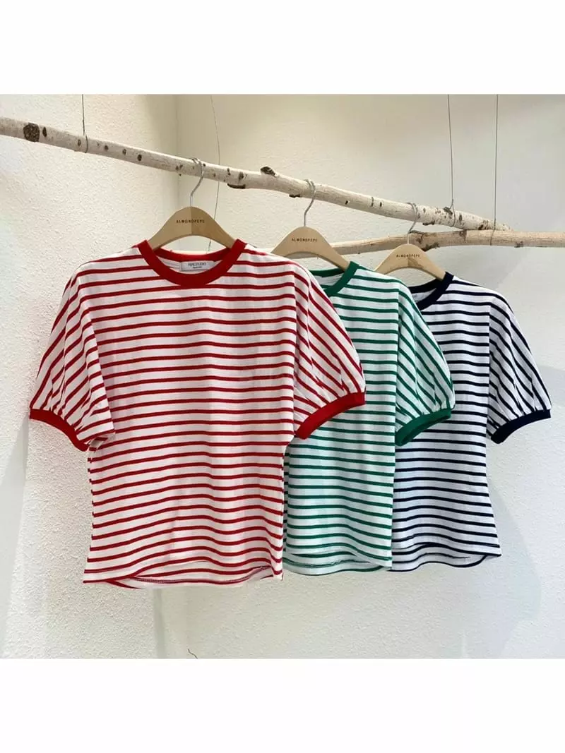 Almond Pepe - Korean Women Fashion - #vintagekidsstyle - Candy Stripes Tee - 4