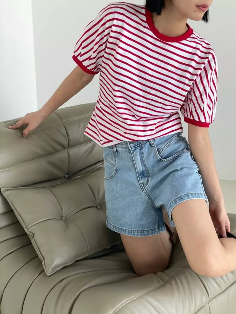 Almond Pepe - Korean Women Fashion - #vintageinspired - Candy Stripes Tee - 2