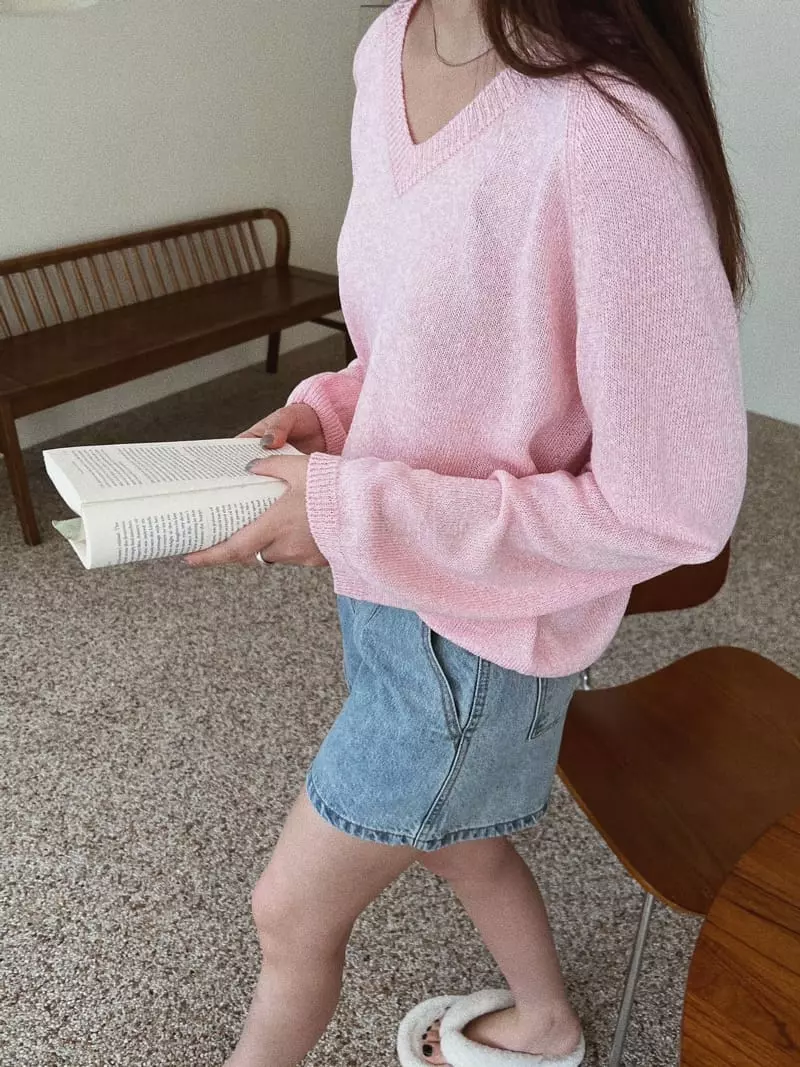 Almond Pepe - Korean Women Fashion - #womensfashion - Linen V Neck Knit Tee