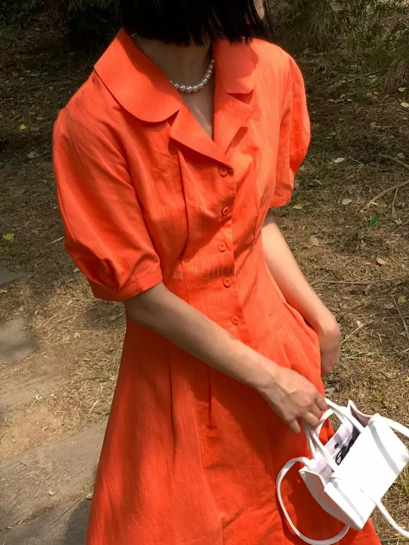 Almond Pepe - Korean Women Fashion - #womensfashion - Retro Linen One-piece - 5