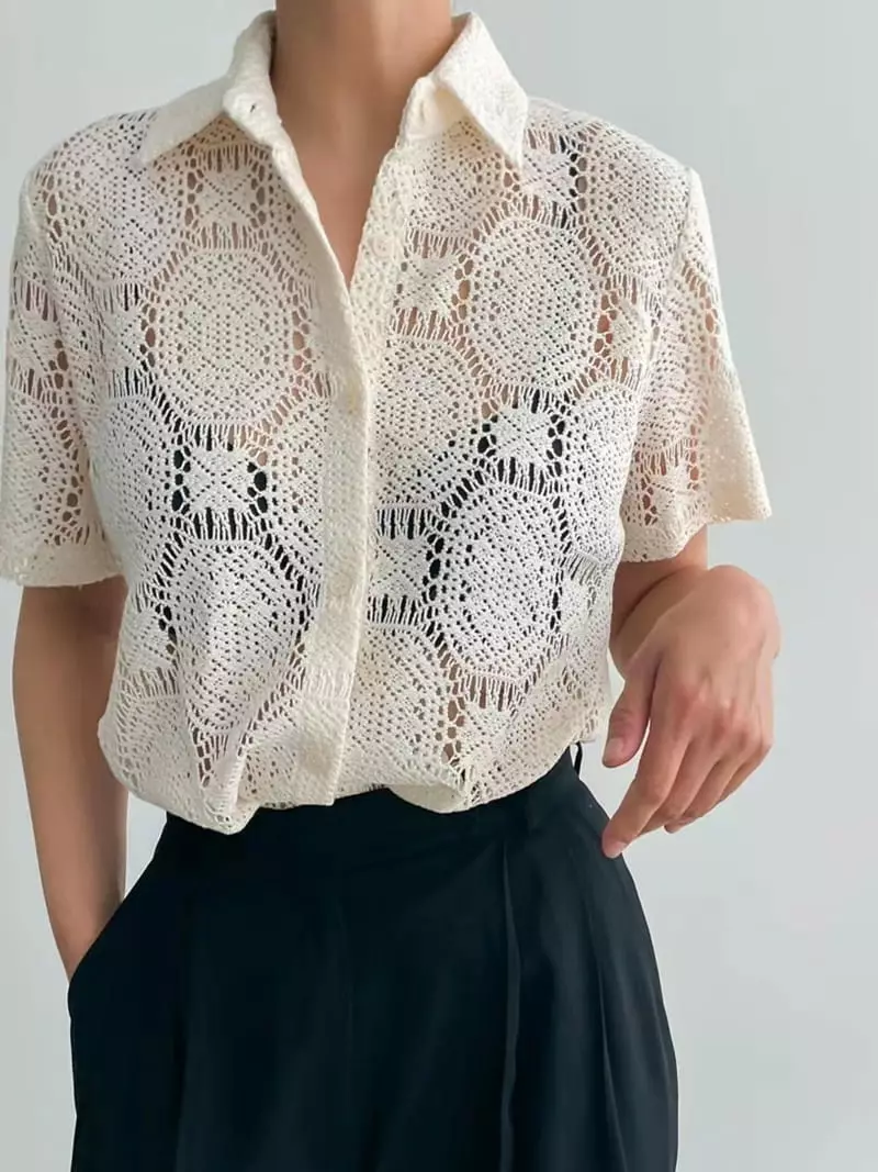 Another Muse - Korean Women Fashion - #womensfashion - Punching Lace Blouse - 2
