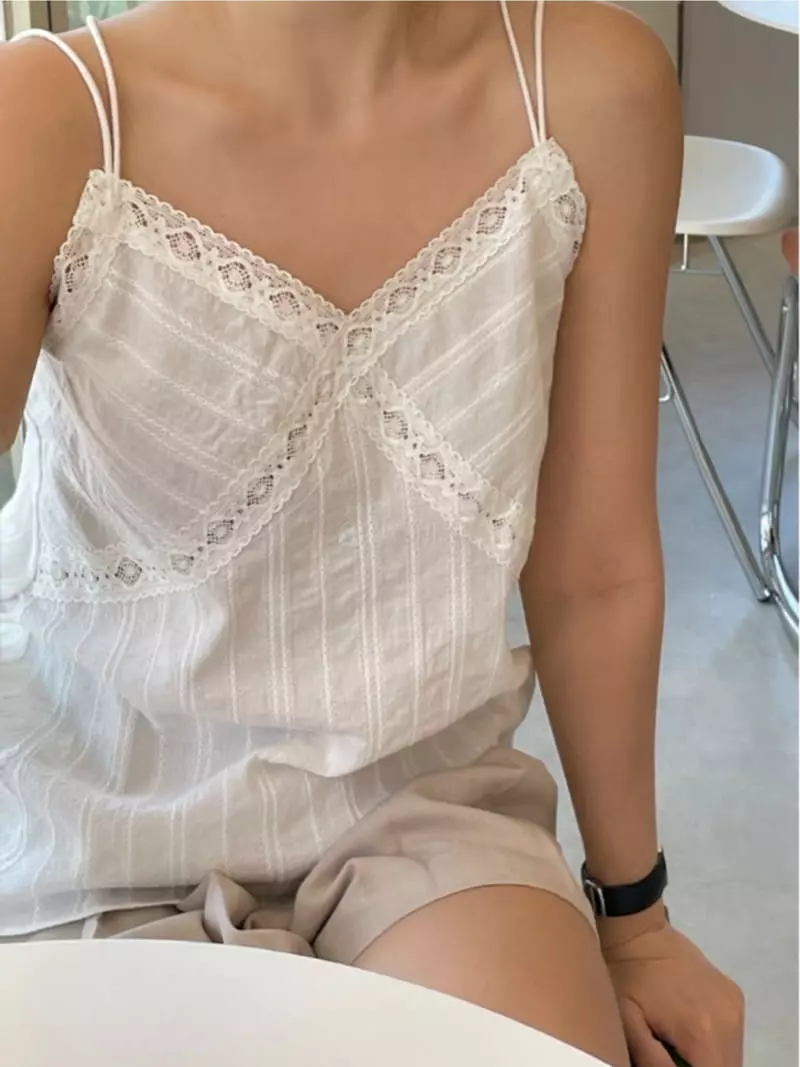 Another Muse - Korean Women Fashion - #momslook - Lace String Sleeveless - 4