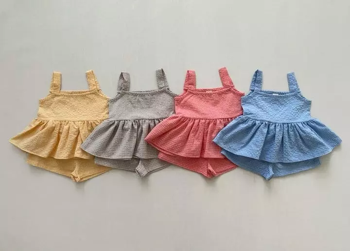 Baba J - Korean Children Fashion - #stylishchildhood - Cool Jijimi Sleeveless Cancan Top Bottom Set - 2