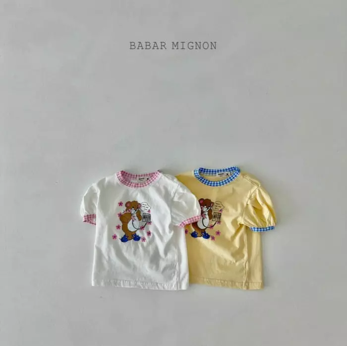 Babar Mignon - Korean Children Fashion - #kidsstore - Bell Bear Check Tee