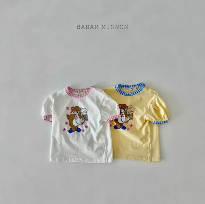 Babar Mignon - Korean Children Fashion - #kidzfashiontrend - Bell Bear Check Tee - 2