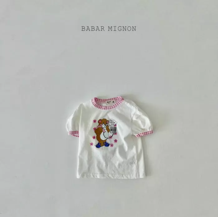 Babar Mignon - Korean Children Fashion - #todddlerfashion - Bell Bear Check Tee - 8