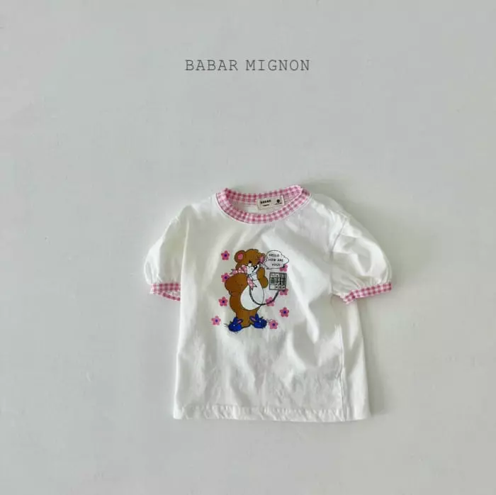 Babar Mignon - Korean Children Fashion - #toddlerclothing - Bell Bear Check Tee - 9