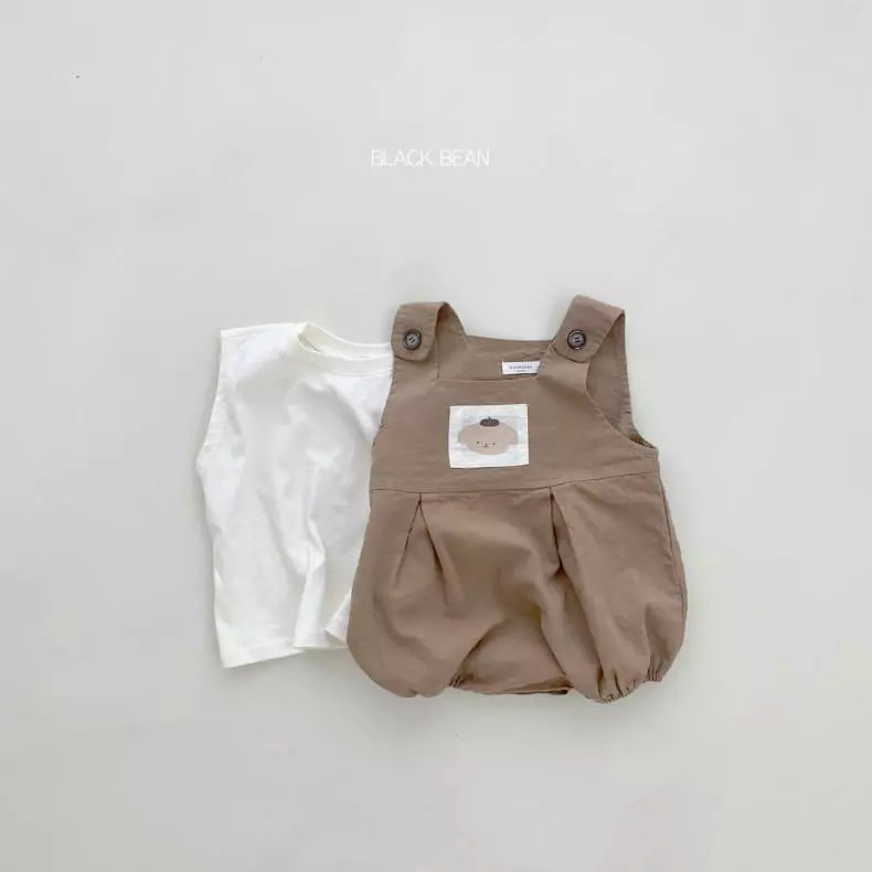 Black Bean - Korean Baby Fashion - #babyfashion - Bebe Merry Dungarees Sleeeveless Set - 6