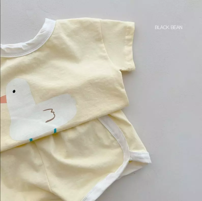 Black Bean - Korean Baby Fashion - #babyootd - Bebe Duck Top Bottom Set - 3