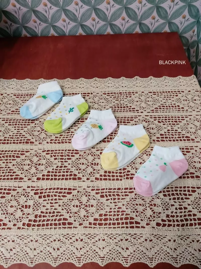 Black Pink - Korean Children Fashion - #kidzfashiontrend - Dot Fruit Socks Set - 4
