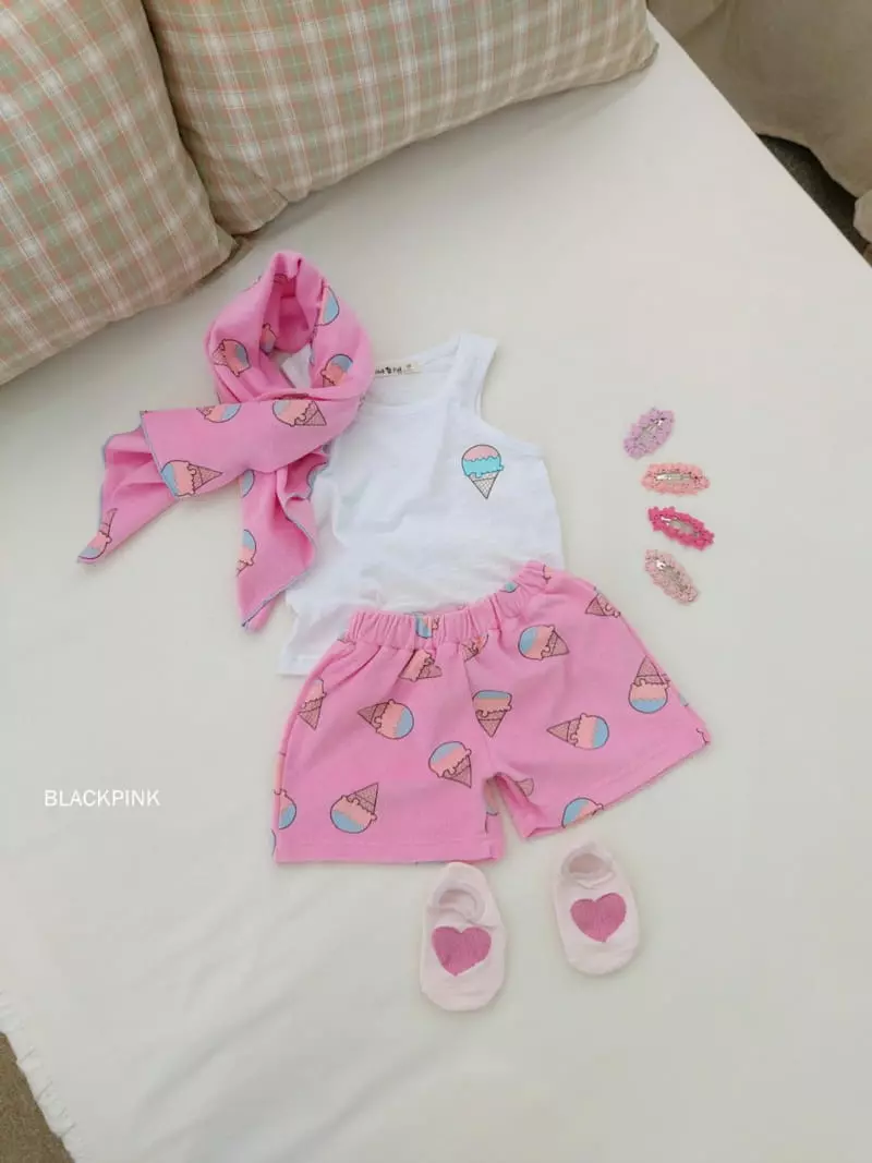 Black Pink - Korean Children Fashion - #childrensboutique - Ice Cream Top Bottom Set - 3