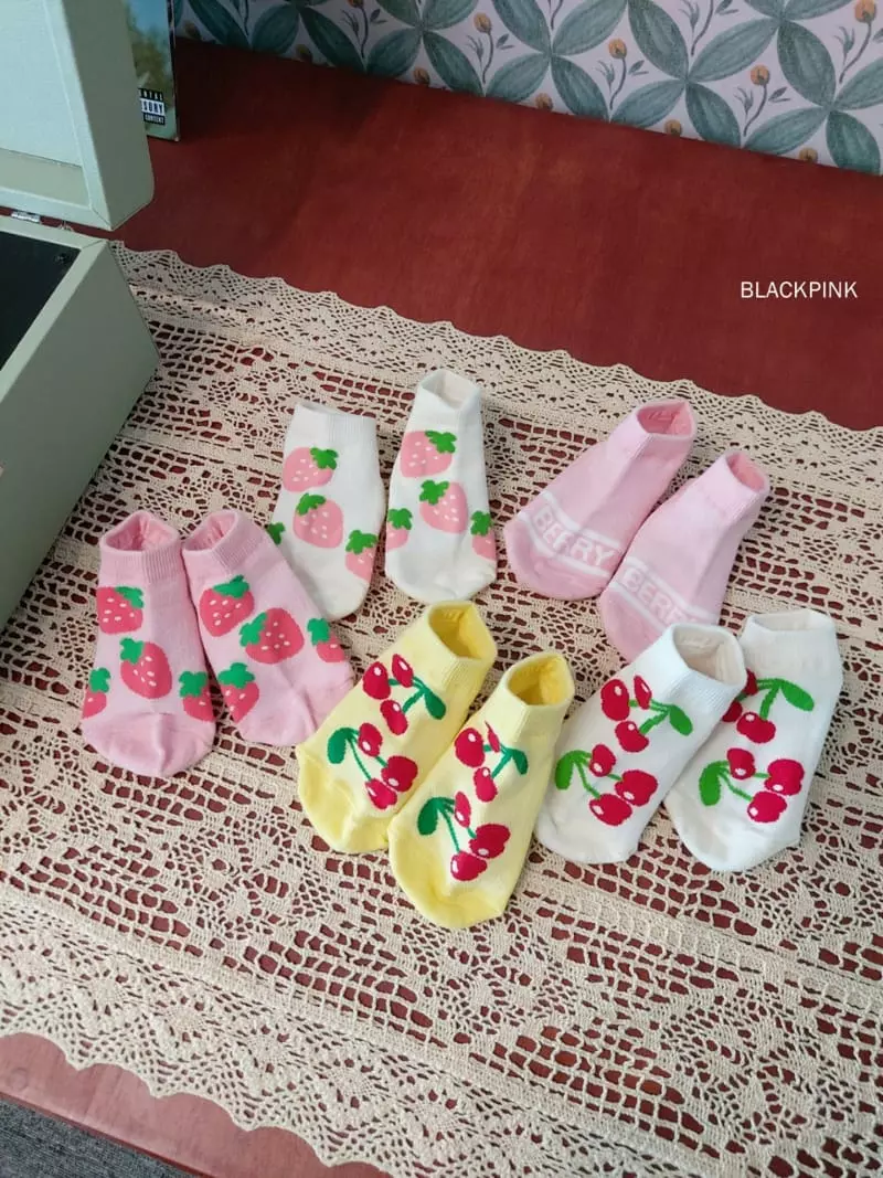 Black Pink - Korean Children Fashion - #childrensboutique - Strawberry Cherry Socksc